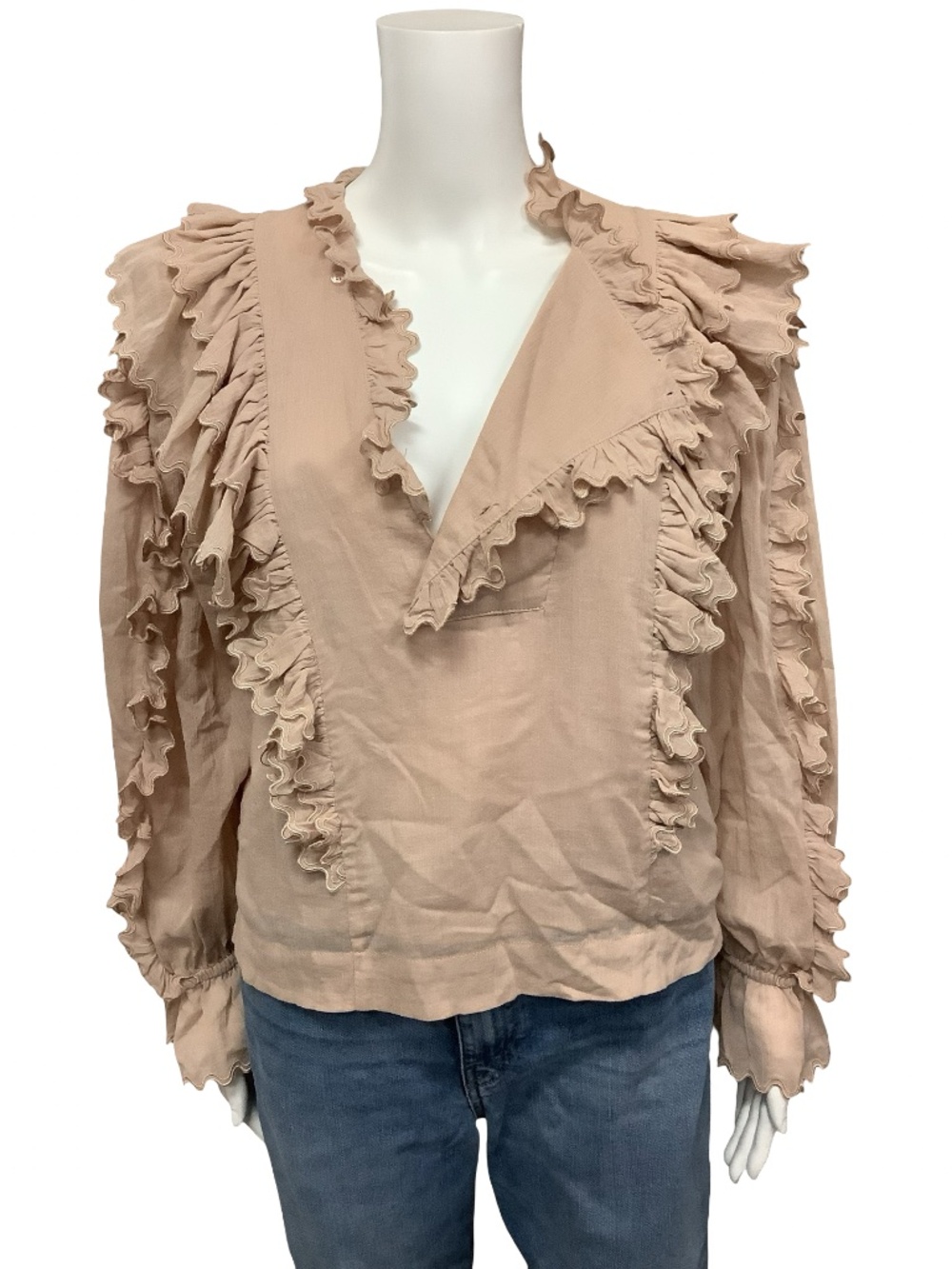 Anthropologie Magali Pascal V Neck Ruffled Blouse Size: S